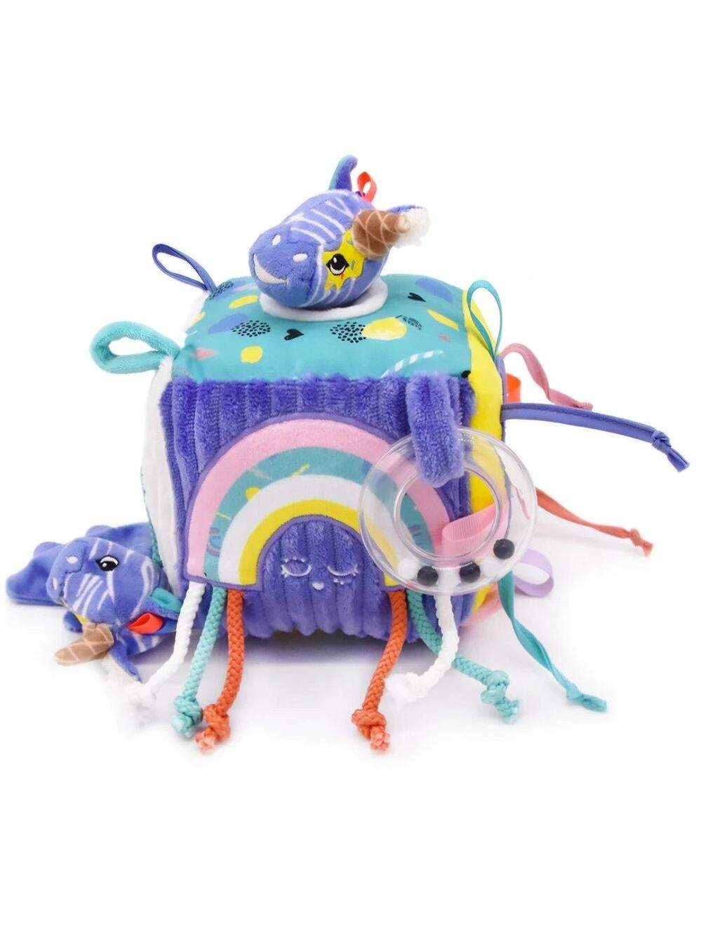 Les Déglingos Sensory Activity Cube Plush Baby Toy w/ Zebra & Mirror